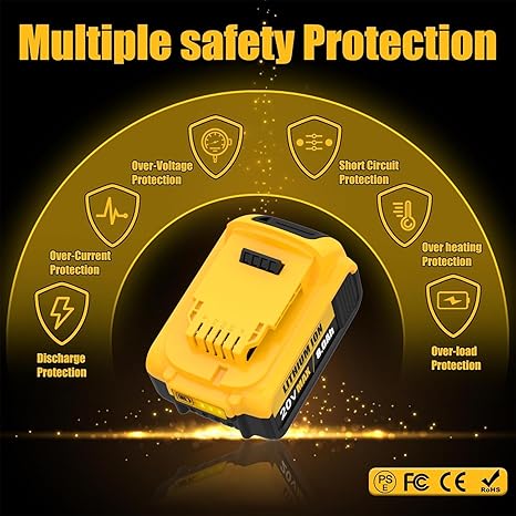 Anstataŭaĵo por Dewalt 20V Max Baterio: 8.0Ah Litiaj Baterioj Kongruaj kun Dewalt Baterio DCB208 DCB200 DCB206 DCB204 DCB203 Sendrataj Elektraj Iloj (4 Pakaĵoj)