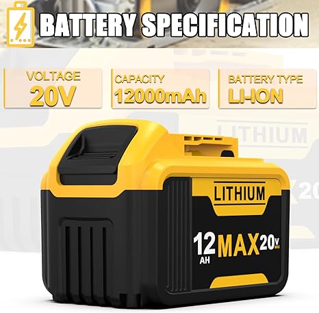 FEOTDN Lot de 2 batteries de remplacement 20 V 12 Ah pour Dewalt 20 V Max, compatibles avec les outils électriques sans fil Dewalt 20 V avec indicateur LED