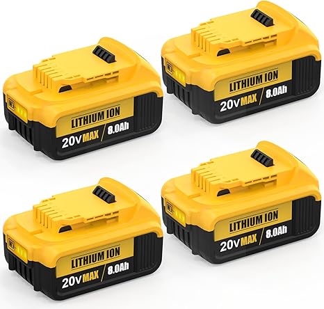 Anstataŭaĵo por Dewalt 20V Max Baterio: 8.0Ah Litiaj Baterioj Kongruaj kun Dewalt Baterio DCB208 DCB200 DCB206 DCB204 DCB203 Sendrataj Elektraj Iloj (4 Pakaĵoj)