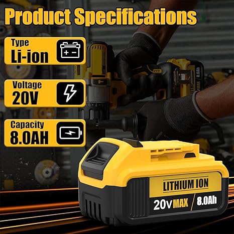 Anstataŭaĵo por Dewalt 20V Max Baterio: 8.0Ah Litiaj Baterioj Kongruaj kun Dewalt Baterio DCB208 DCB200 DCB206 DCB204 DCB203 Sendrataj Elektraj Iloj (4 Pakaĵoj)