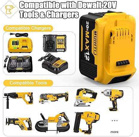 FEOTDN Lot de 2 batteries de remplacement 20 V 12 Ah pour Dewalt 20 V Max, compatibles avec les outils électriques sans fil Dewalt 20 V avec indicateur LED