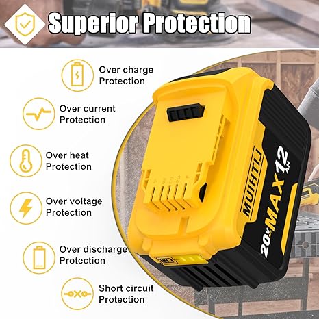 FEOTDN Lot de 2 batteries de remplacement 20 V 12 Ah pour Dewalt 20 V Max, compatibles avec les outils électriques sans fil Dewalt 20 V avec indicateur LED