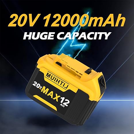 FEOTDN Lot de 2 batteries de remplacement 20 V 12 Ah pour Dewalt 20 V Max, compatibles avec les outils électriques sans fil Dewalt 20 V avec indicateur LED