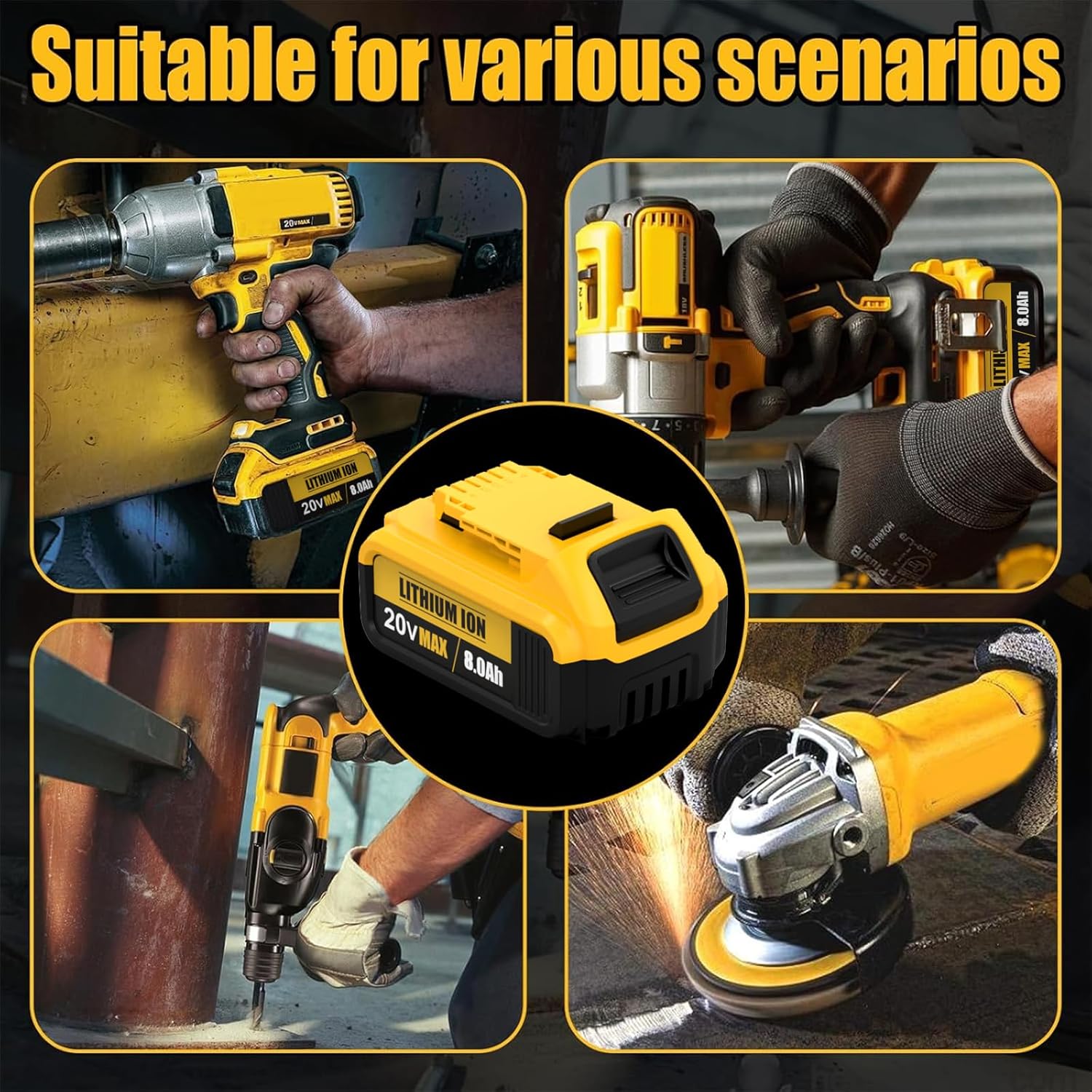 Anstataŭaĵo por Dewalt 20V Max Baterio: 8.0Ah Litiaj Baterioj Kongruaj kun Dewalt Baterio DCB208 DCB200 DCB206 DCB204 DCB203 Sendrataj Elektraj Iloj (4 Pakaĵoj)